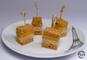 Canapé de pain d’épices, foie gras et mangue